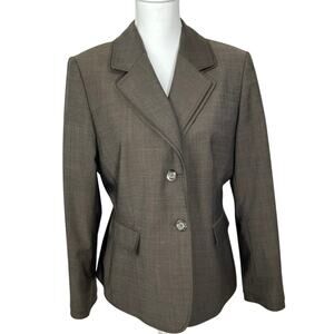 Tahari Dark Brown 2 Button Long Sleeve Lined Faux Pockets Blazer Top Size 12P